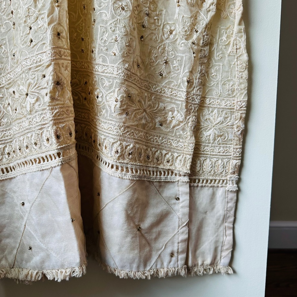 Agha Noor Kurta Tunic Cream Embroidered Organza Medium Wedding Eid Formal - Picture 6 of 9